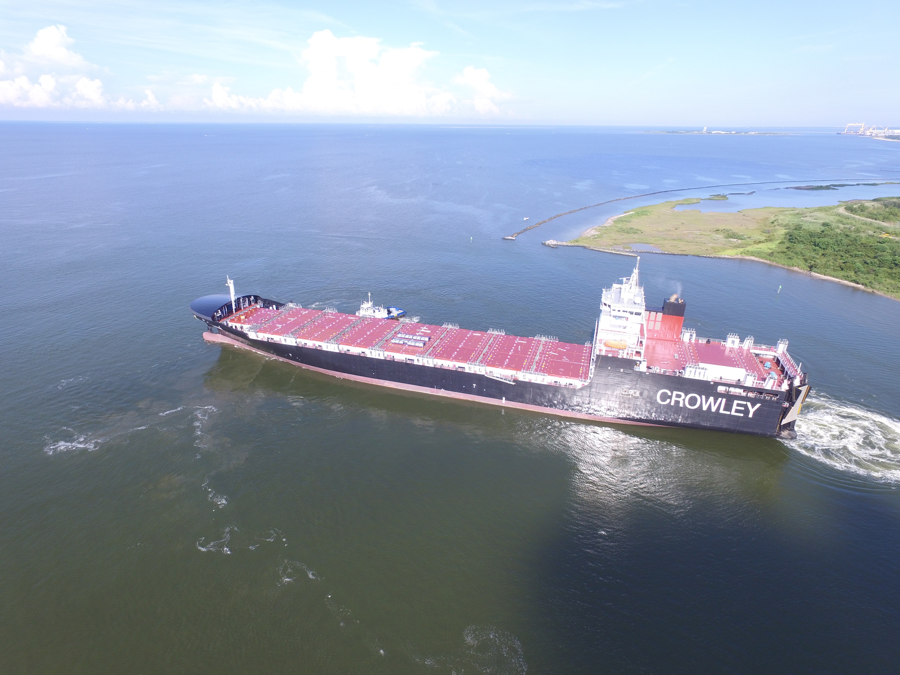 Crowley has taken delivery of the first of two LNG-powered ship from VT Halter. Crowley Maritime photo